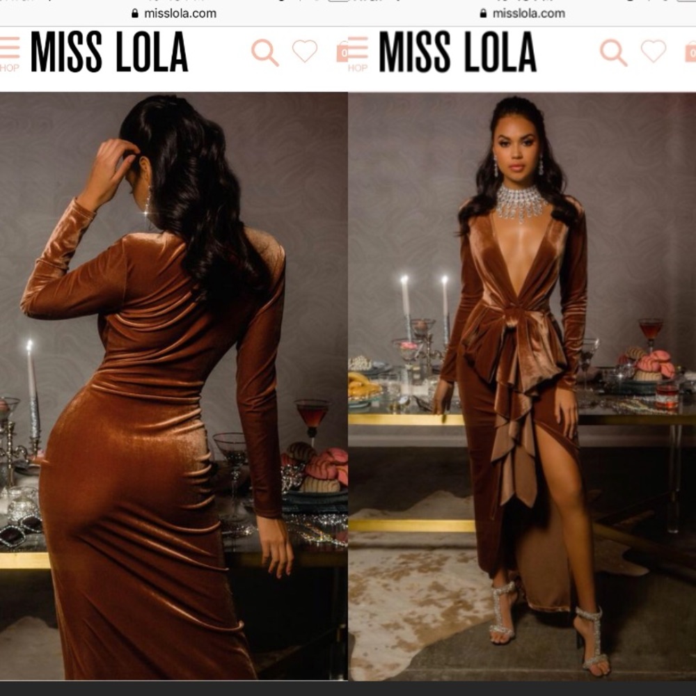 Miss Lola Chestnut / Brown Velvet Bow Maxi Dress